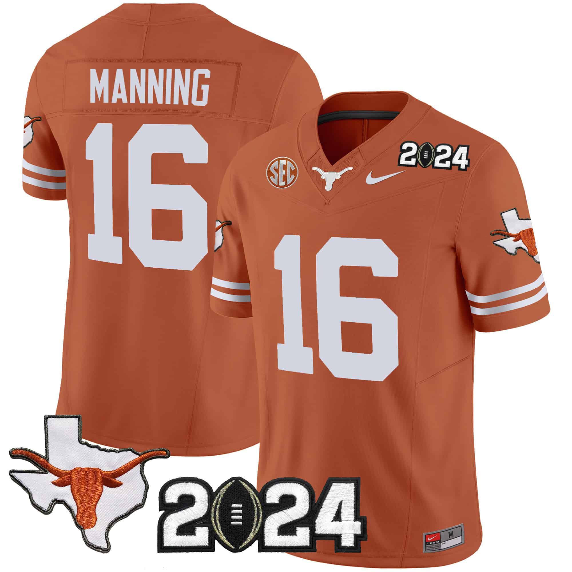 Men Texas Longhorns #16 Manning Orange 2024 Nike Vapor Limited NCAA Jersey style 1